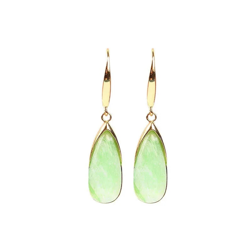 Geometric Chinese style earrings with water droplet design in jade colour