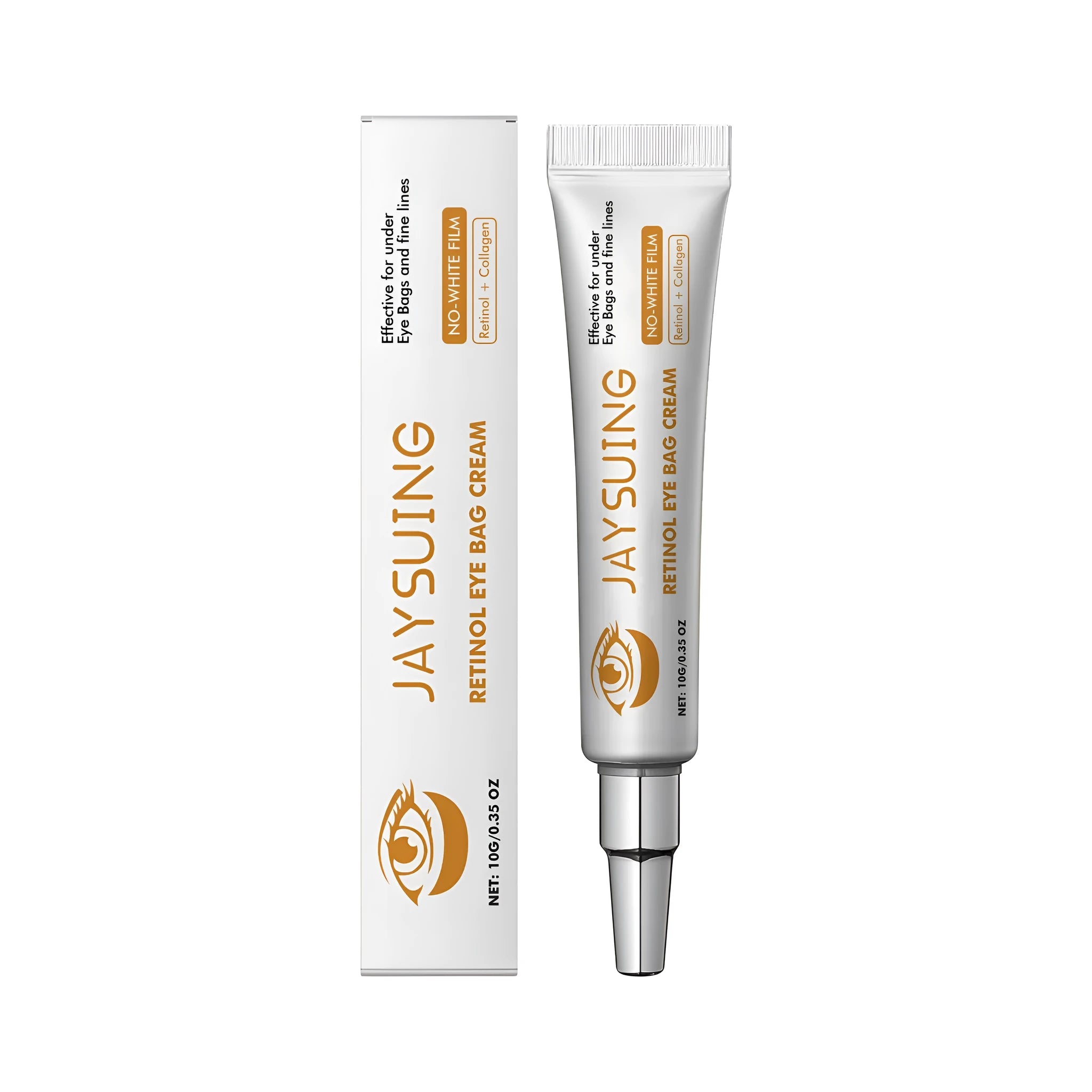 A 10g tube of retinol anti-aging eye cream with hyaluronic acid and collagen.