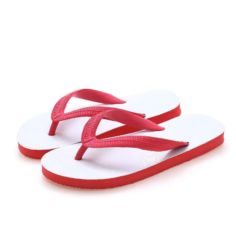 Rubber beach flip-flops with fish label design in green, red, blue, and black colour options