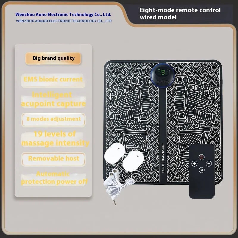 Rechargeable reflexology foot massager mat with USB charging cable and foot pad