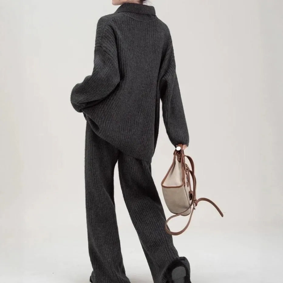 Sweater suit two-piece set with knitting top and trousers in imitation cashmere fabric
