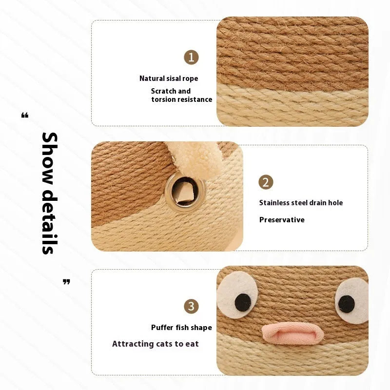 Puffer Leakage Food Feeder Funny Toy, a 15cm cube pet puzzle made of sisal hemp strips.