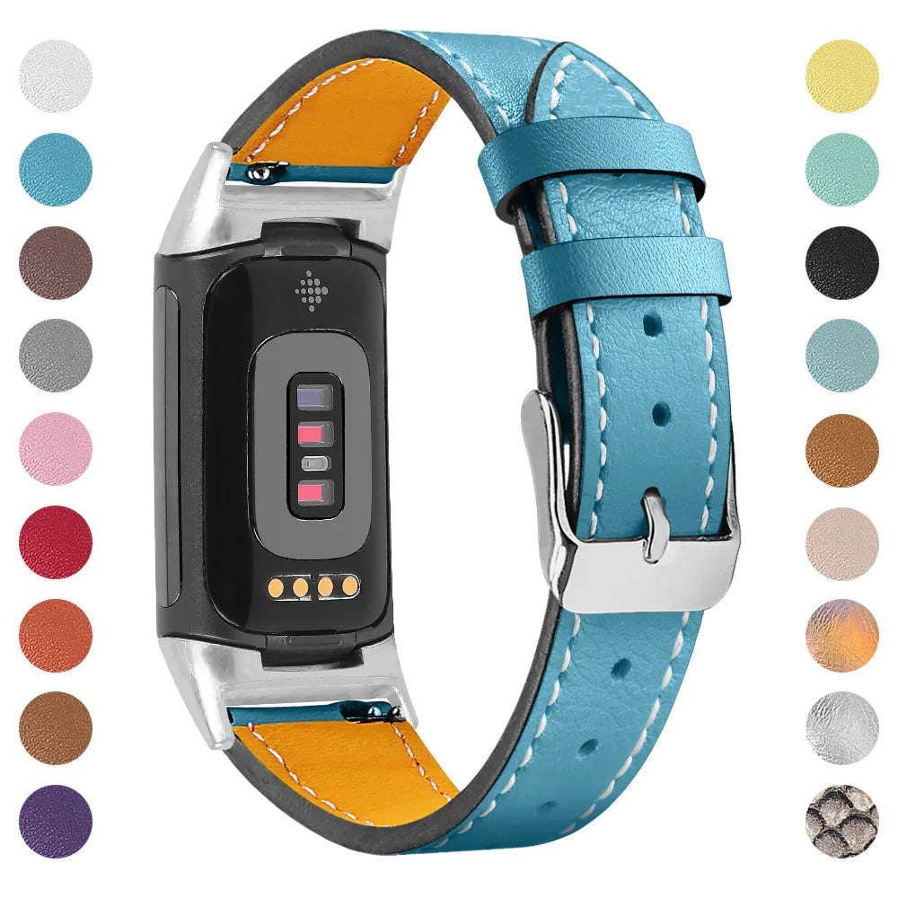 Genuine leather strap for Fitbit Charge 5 and Charge 6 smartwatch in multiple colour options