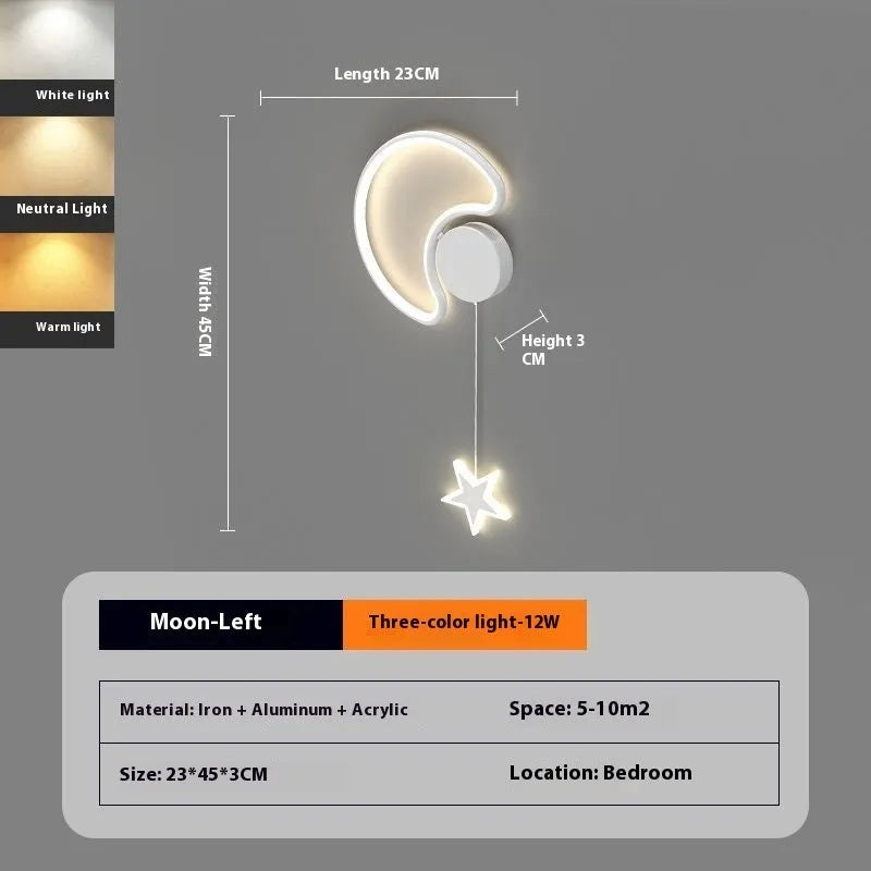 Cloud and star-shaped children's bedside wall lamp with LED lighting in black or white finish