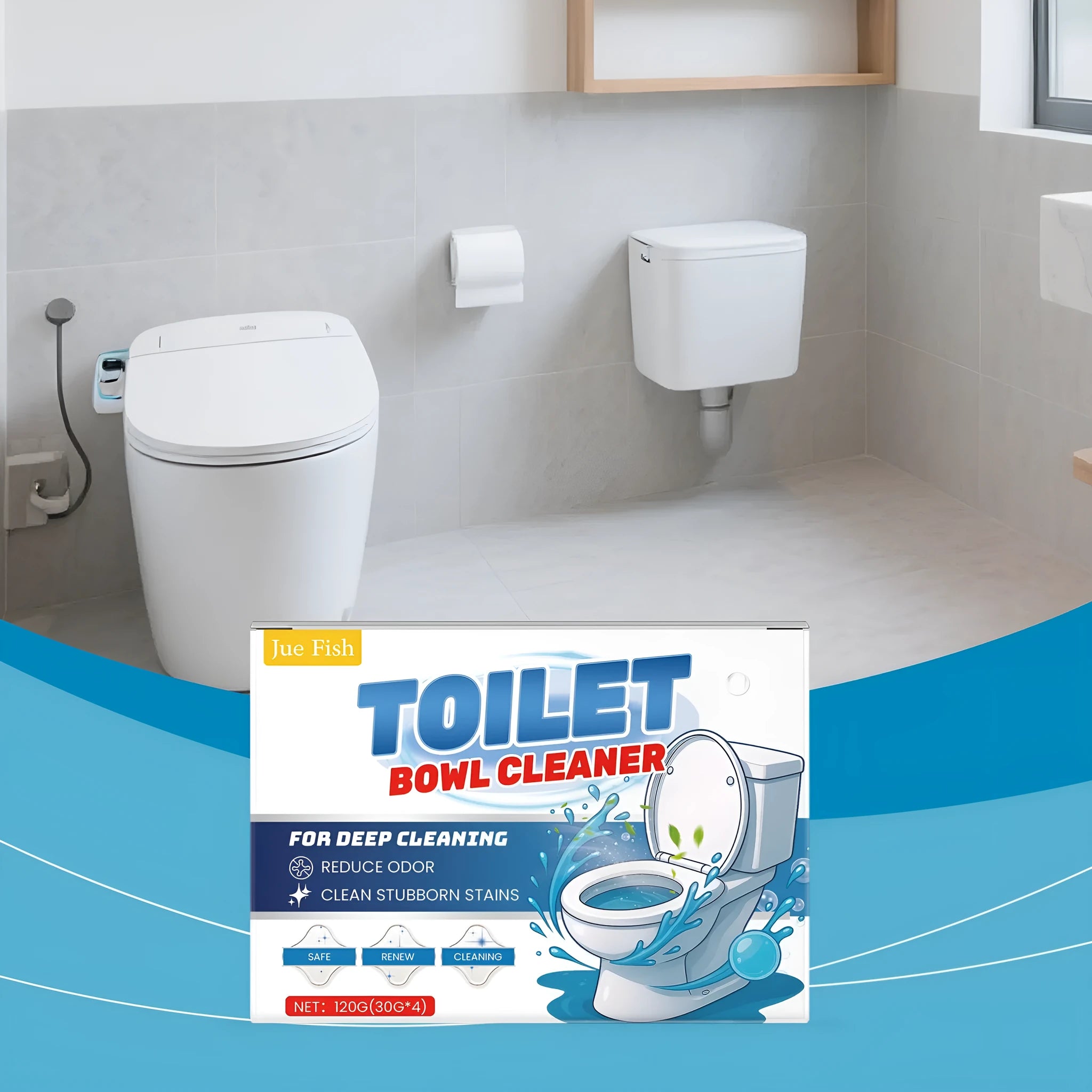 Toilet bowl cleaner powder in four white 30g sachets for removing urine stains and odours