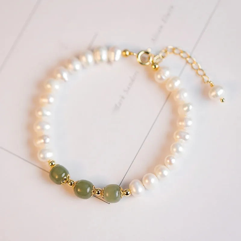 Natural freshwater pearl bracelet with diamond electroplated elements in Korean style design