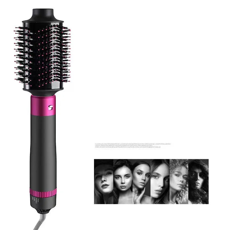 Dyson grey 5 in 1 hair dryer brush styling tool with multiple brush attachments on white background