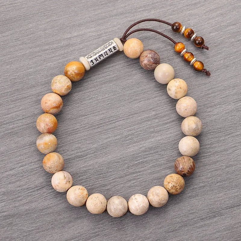 Handmade stone bead bracelet in wood colour with retro European American style design