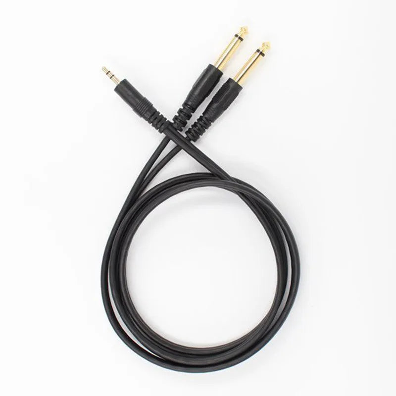 3.5mm stereo to dual 6.5mm mono Y-split audio cable with black PVC jacket