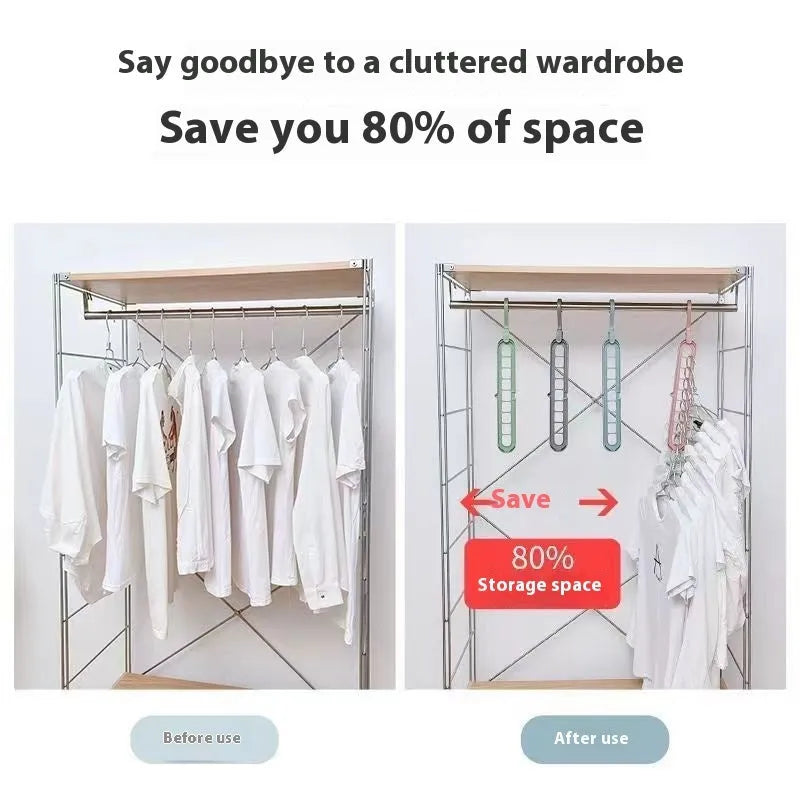 Green plastic nine-hole folding hanger for trousers displayed open and closed.