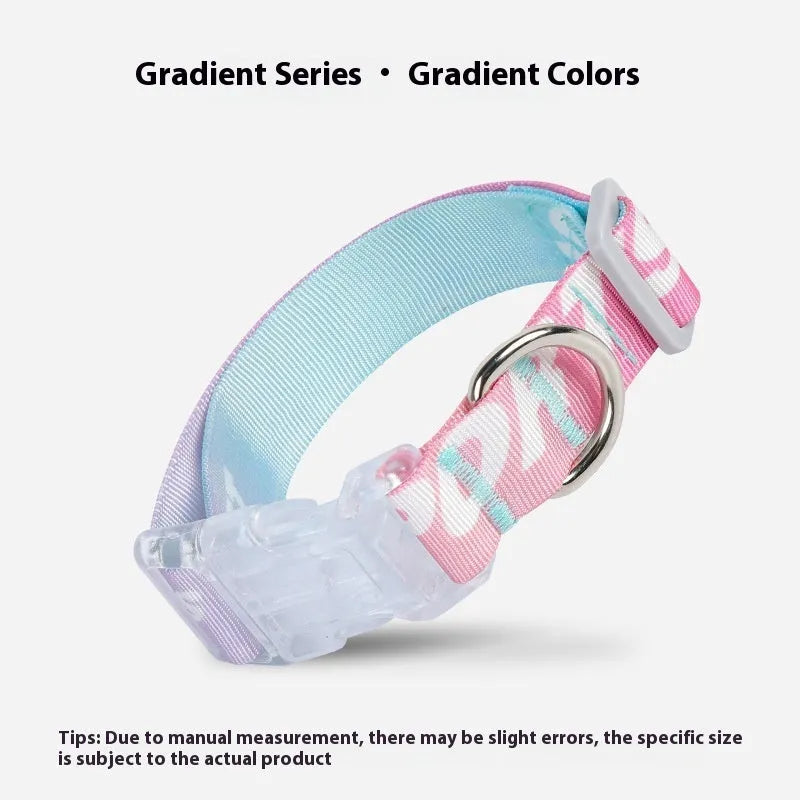 Adjustable nylon dog collar with colourful cartoon gradient print in Panda Green.