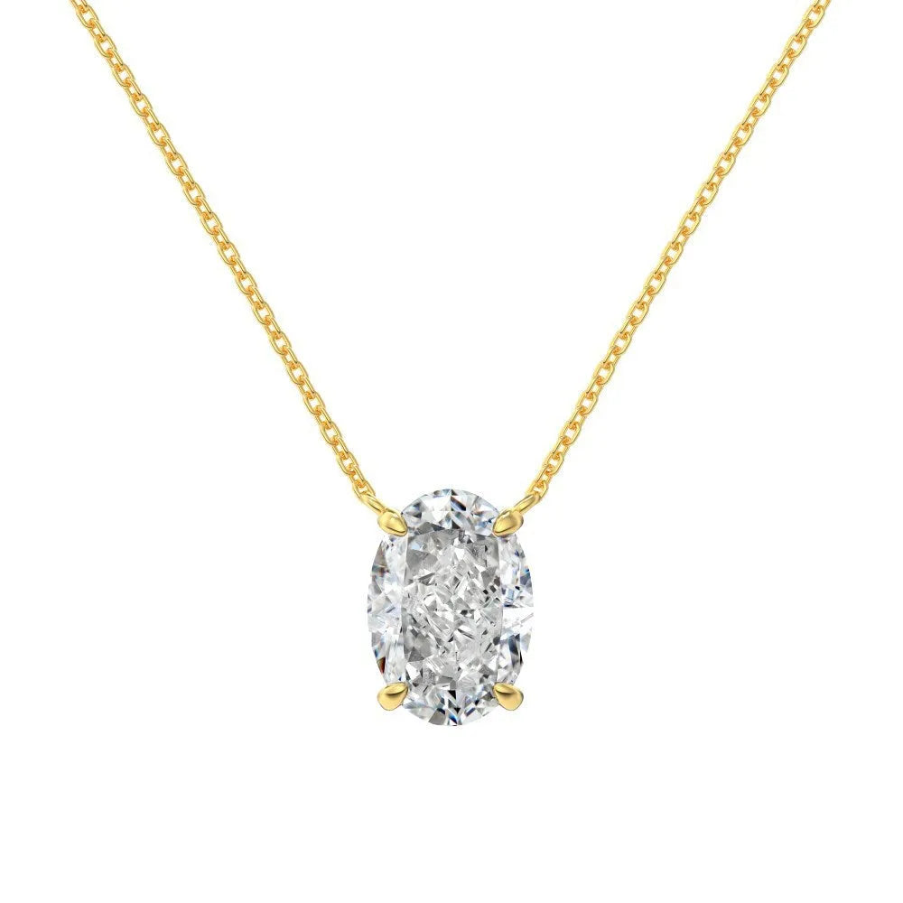 S925 sterling silver necklace with geometric oval ice flower pendant in gold or platinum finish.