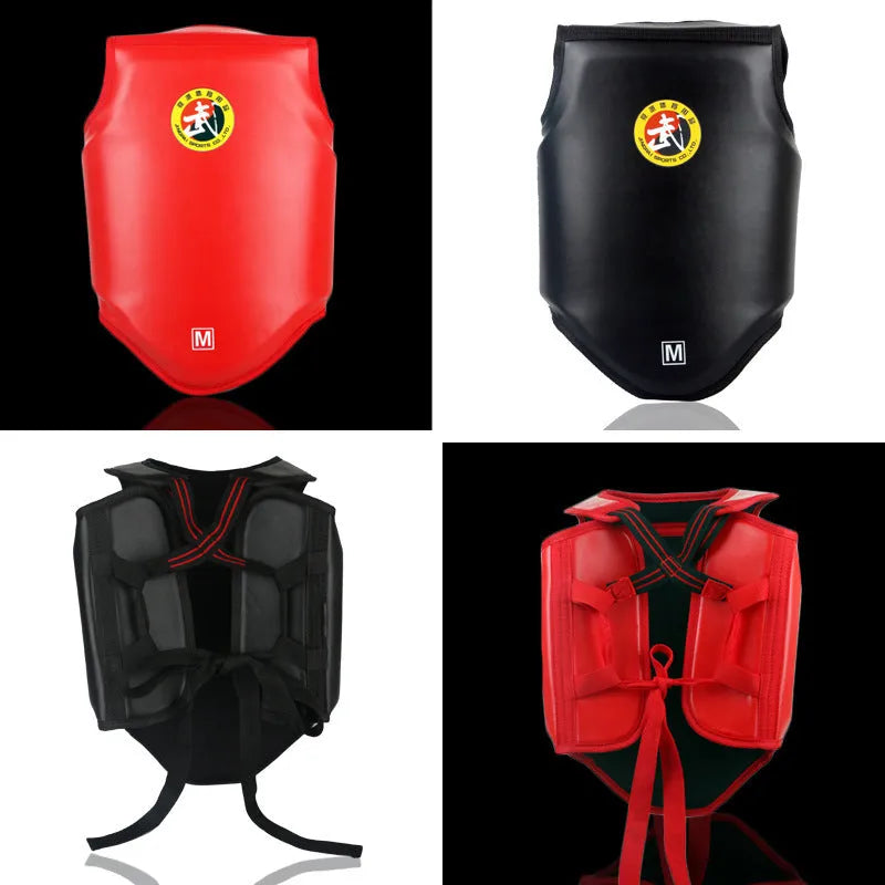 Red one-piece boxing helmet and chest protector training gear