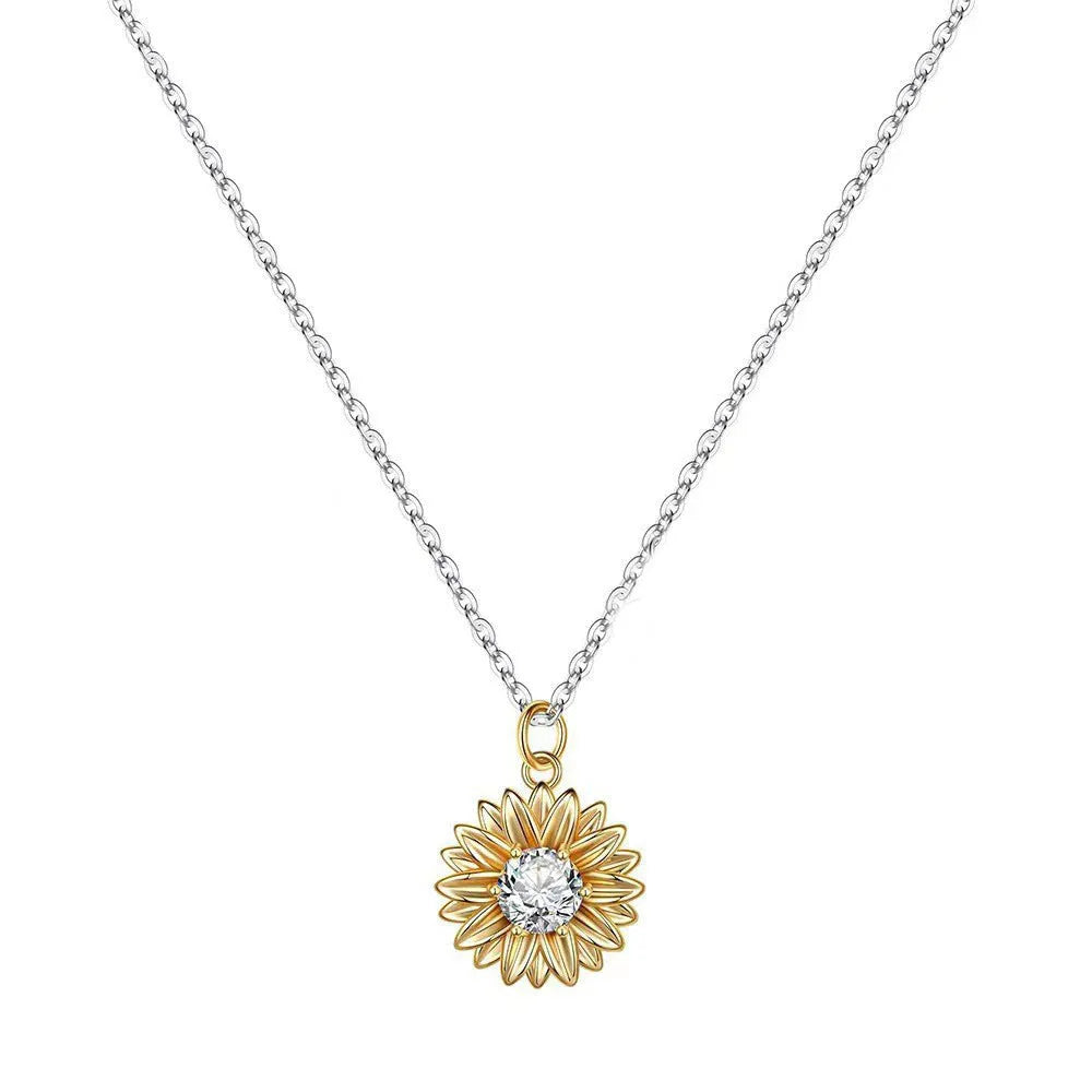 Sunflower pendant necklace in 925 silver on adjustable chain showing geometric petal details