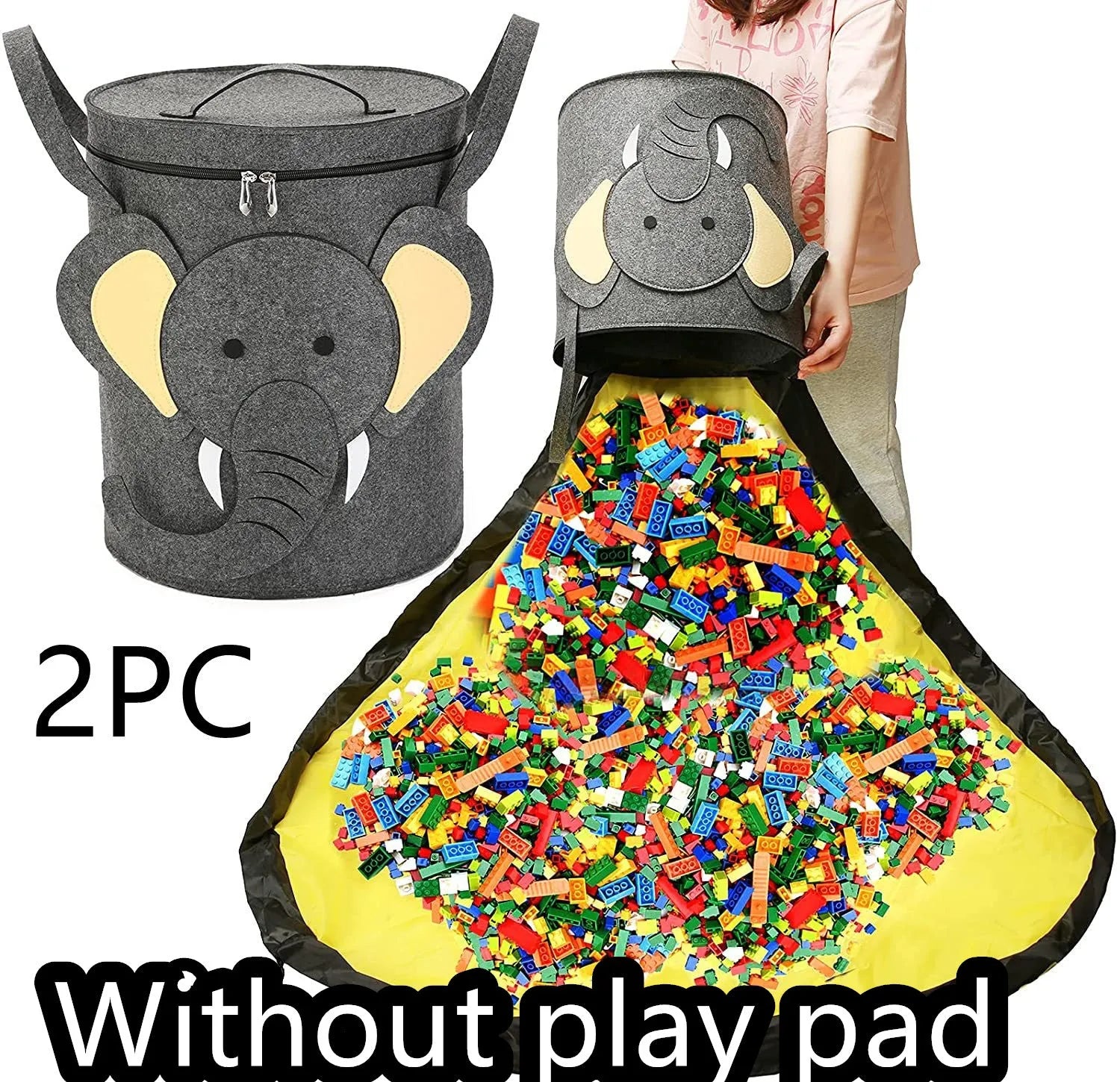 Green felt cube storage bag open as play mat with pull rope closure for toy organisation
