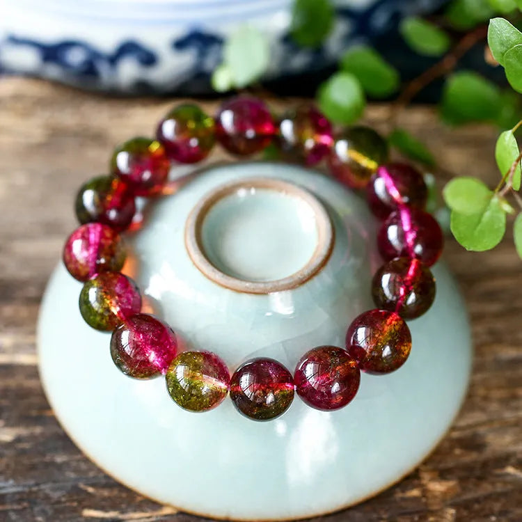 Watermelon crystal bracelet with pastoral design in four diameter sizes