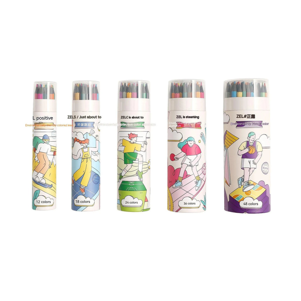 Zhenglin Sports Series colour pencils in paper barrel packaging showing multiple colour lead options