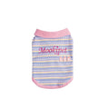 Pink purple sleeveless dog vest with a knitted turtleneck collar laid flat.
