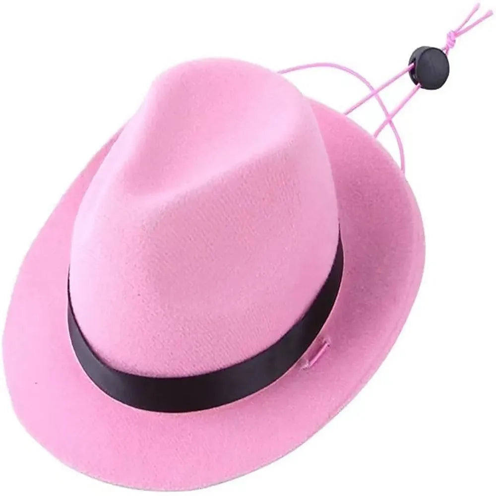 Handmade wool felt mini pet hat in pink, black, brown, or red with hairpin accessory