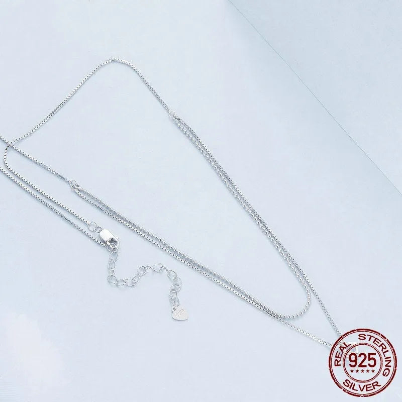 Women's double-layer pendant necklace in 925 silver with pearl chain style in silver colour