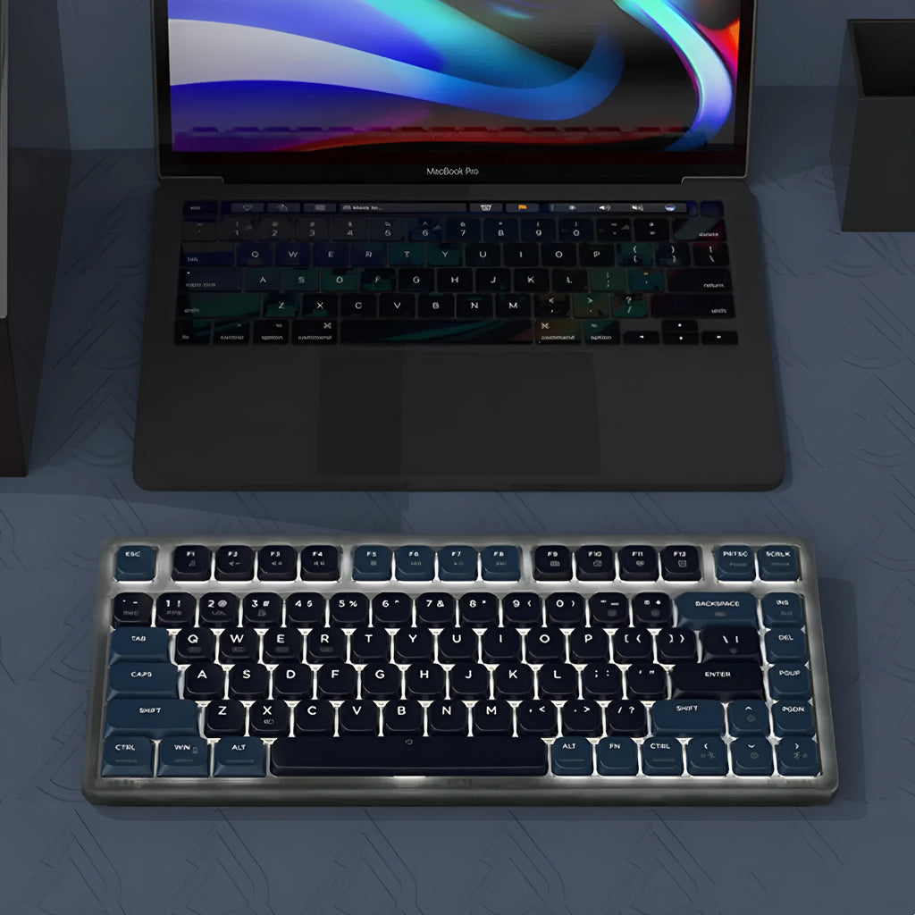 AJAZZ AK832PRO mechanical keyboard with colour screen showing settings display
