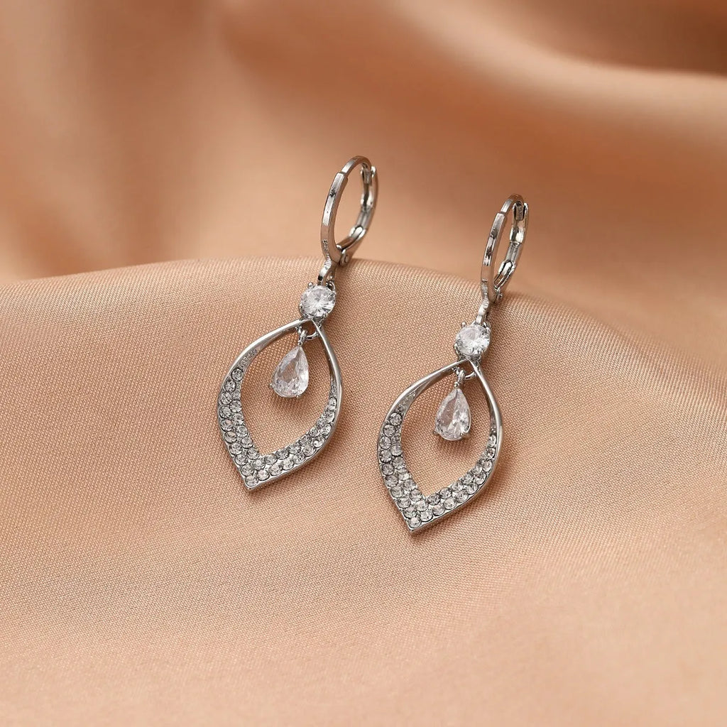 Women's gold and silver zircon water drop tassel earrings made from electroplated copper