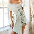 Women's off-shoulder strapless dress with lace-up bodice and high waist in matcha green colour