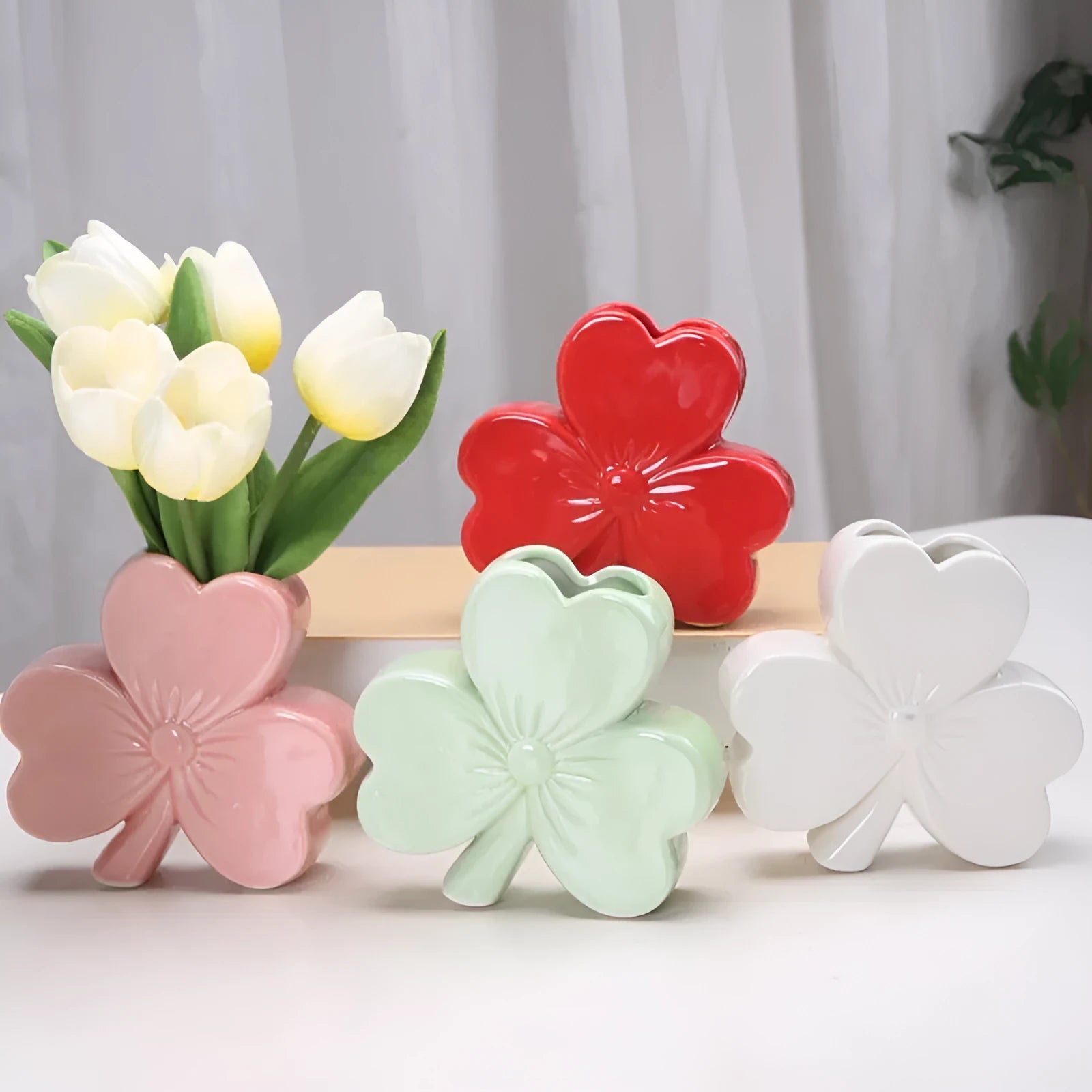 European-style ceramic vase in white porcelain available in pink, red, light green, and white colours