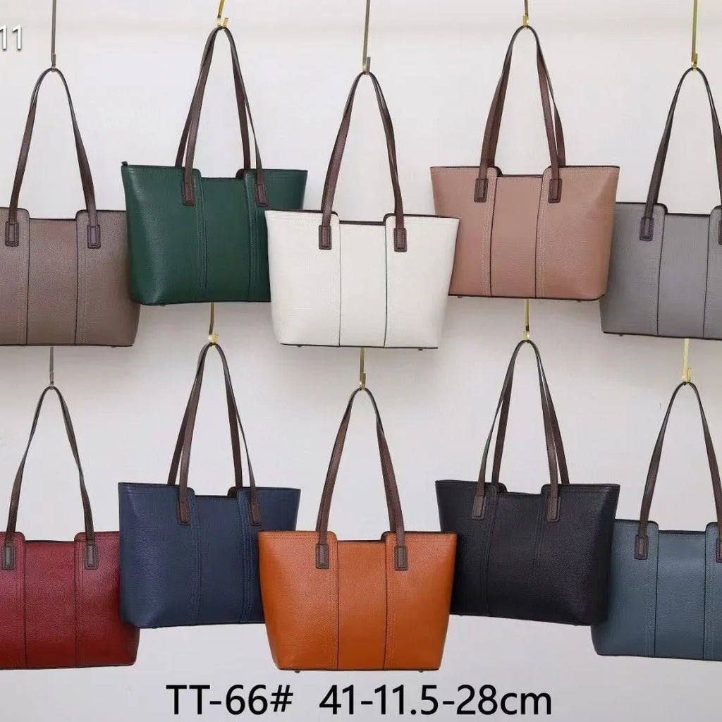 Women's genuine leather large capacity shoulder bag in khaki colour with visible sewing lines and a structured box shape.