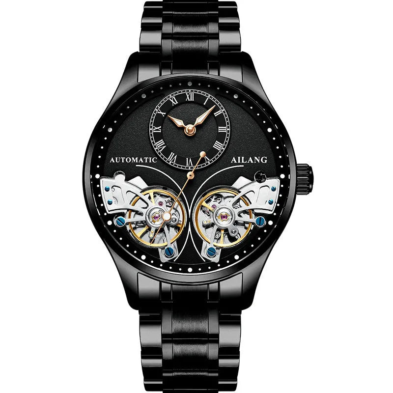 Titanium automatic watch with tourbillon and moon phase display on wrist