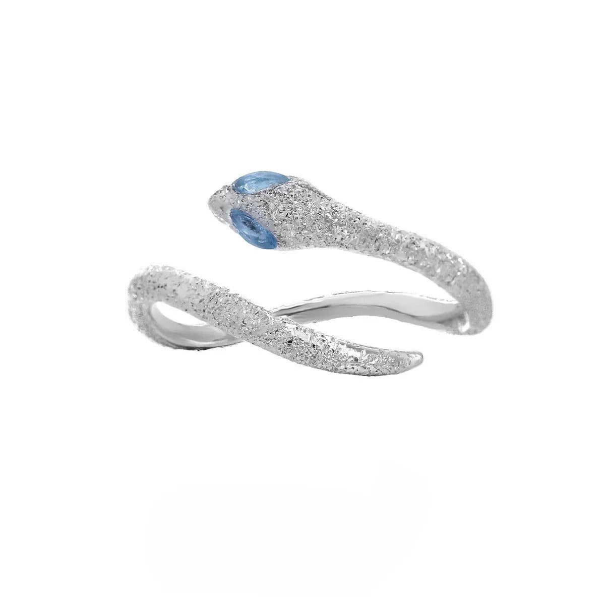 Women's adjustable silver snake ring with white gold electroplated finish
