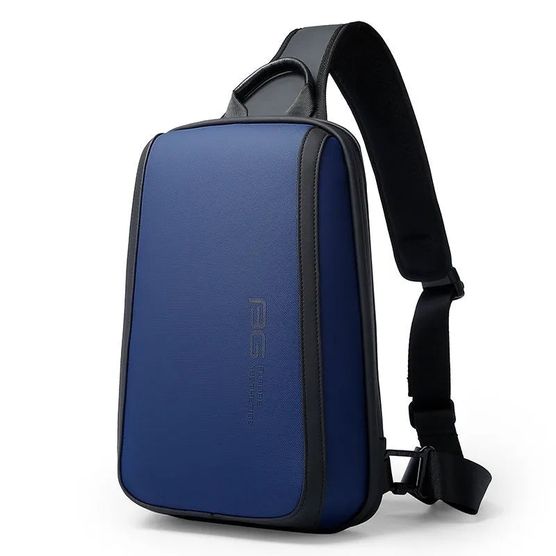 Blue Oxford cloth chest bag with double shoulder straps and soft handle, dimensions 33x21x10cm