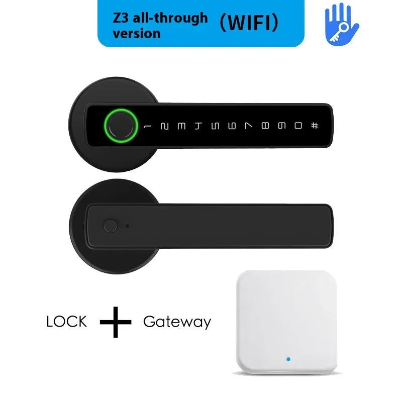 Black smart door lock with spherical handle for indoor wooden doors featuring fingerprint and password entry