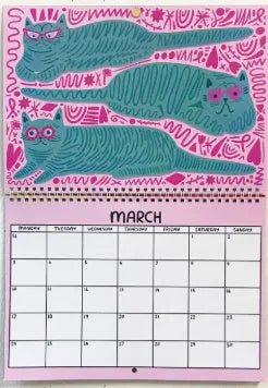 Cat-themed wall calendar with 2024 and 2025 model options showing monthly date layout