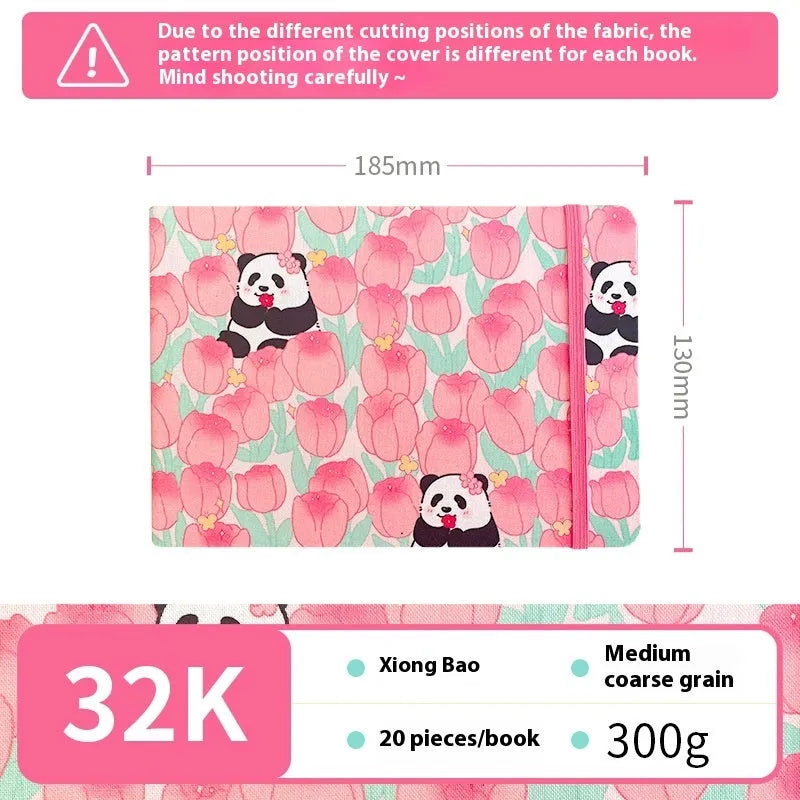 Feiluniao handmade fabric watercolour sketchbook with colourful themed cover, 185mm long.