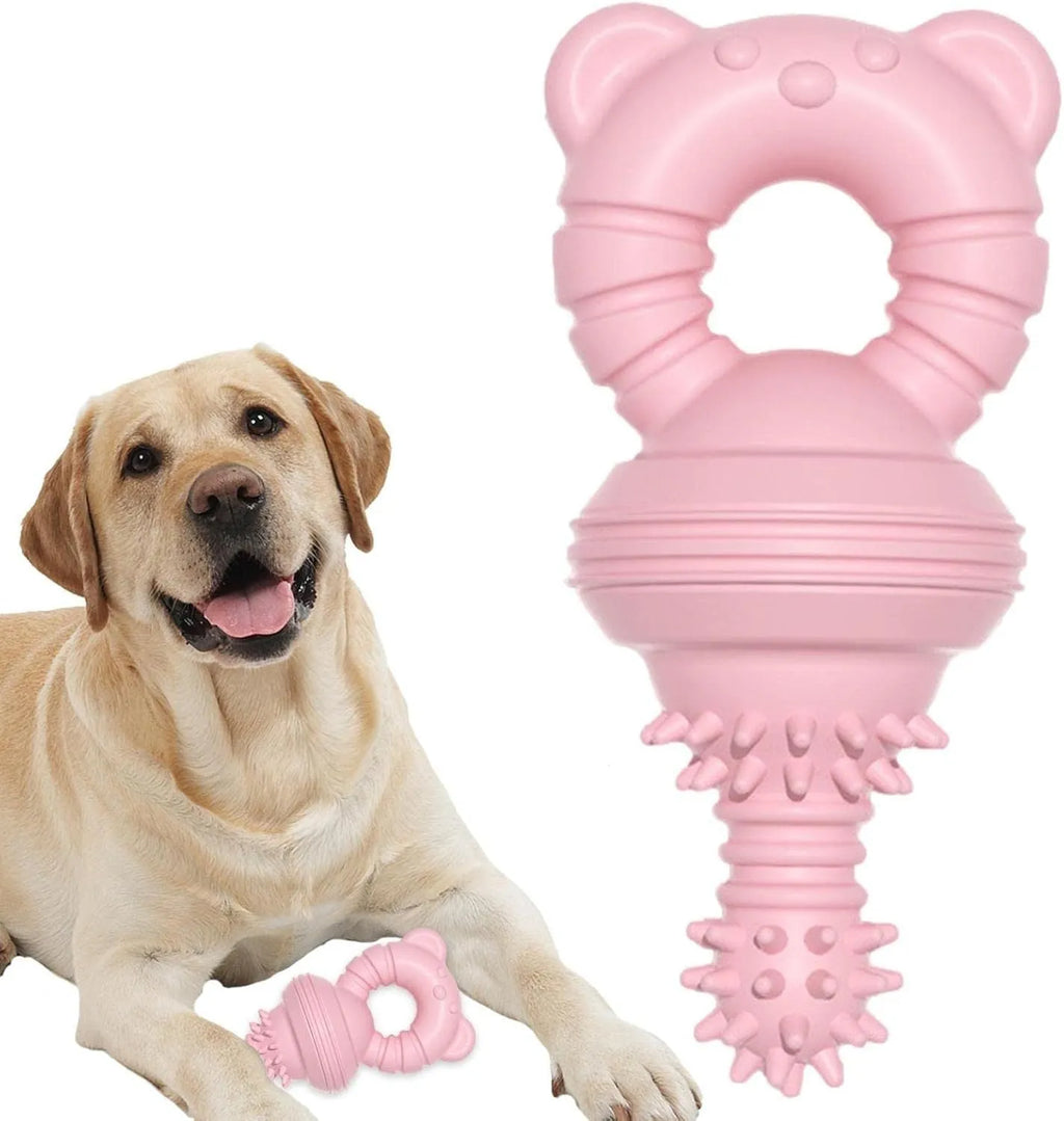 Blue rubber molar dog chew toy with bell for aggressive chewers and teeth cleaning