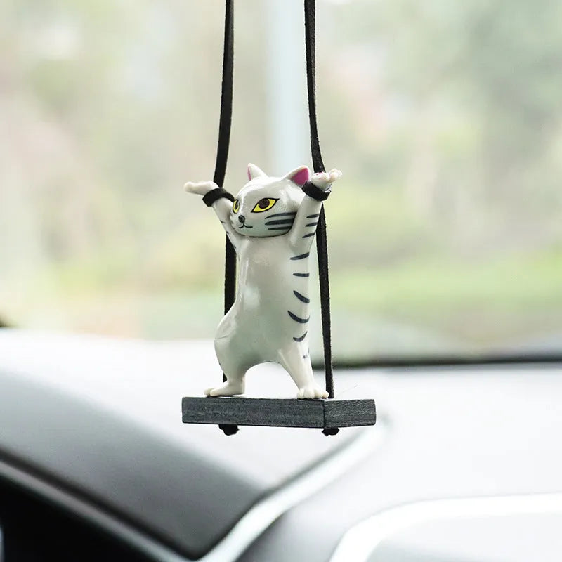 Resin cartoon cat car pendant decoration with adjustable rope in five colour variations