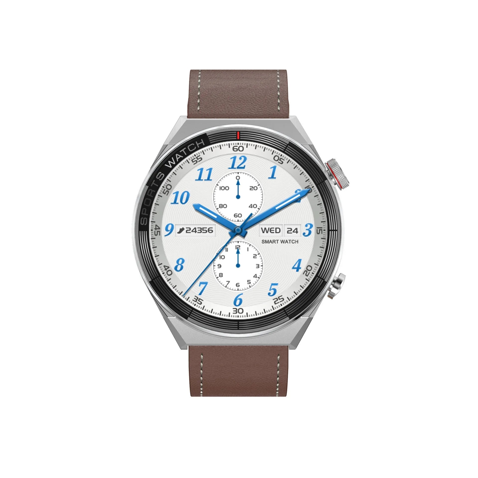 Large screen Bluetooth smart watch with call functionality showing black colour option with leather strap