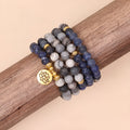 Blue patterned network stone bead multi-layer bracelet with natural alloy construction