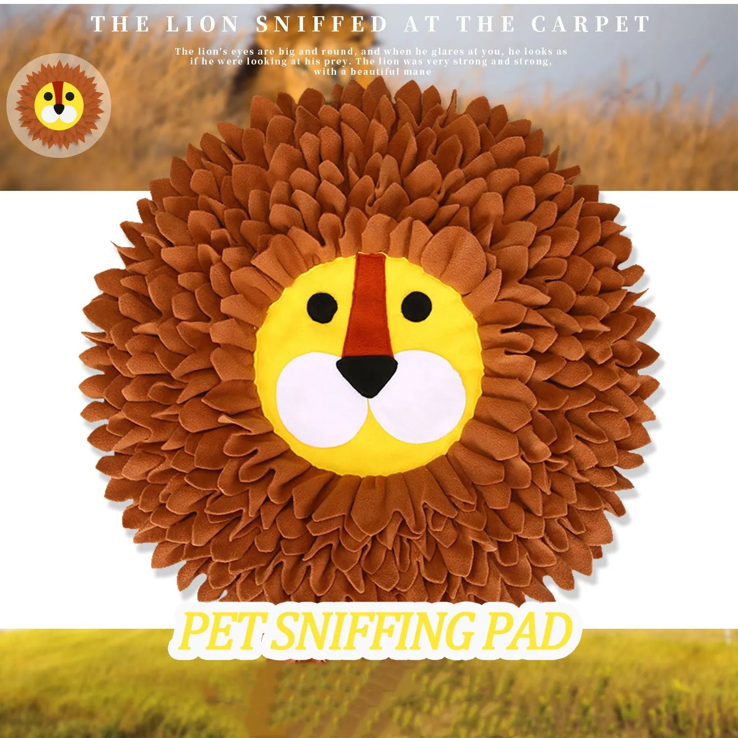 Brown Lion Sniffing Pad blanket for dogs and cats with textured Yizhiwen surface for hiding food.
