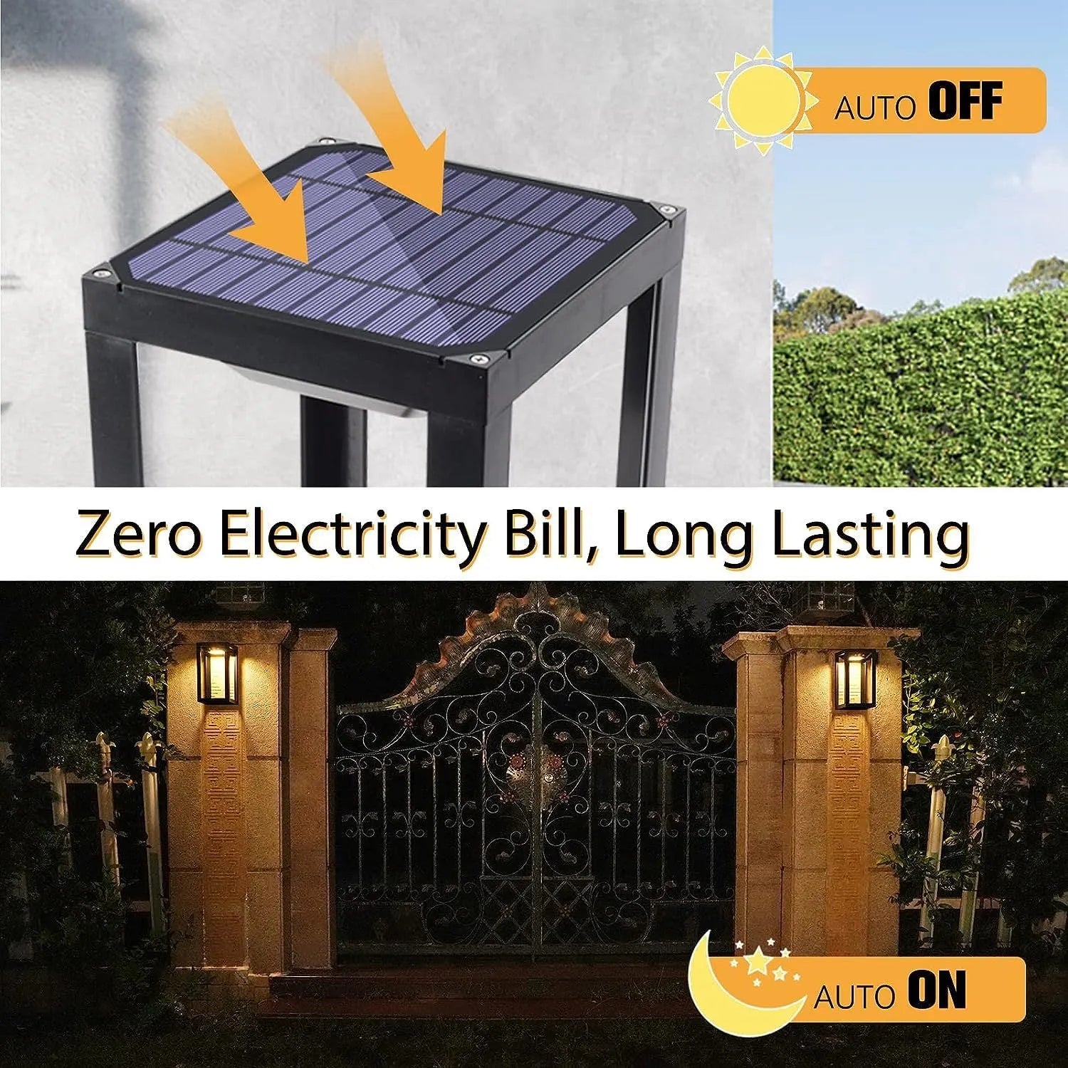 Modern solar powered outdoor wall lamp with IP65 waterproof rating for garden courtyard use