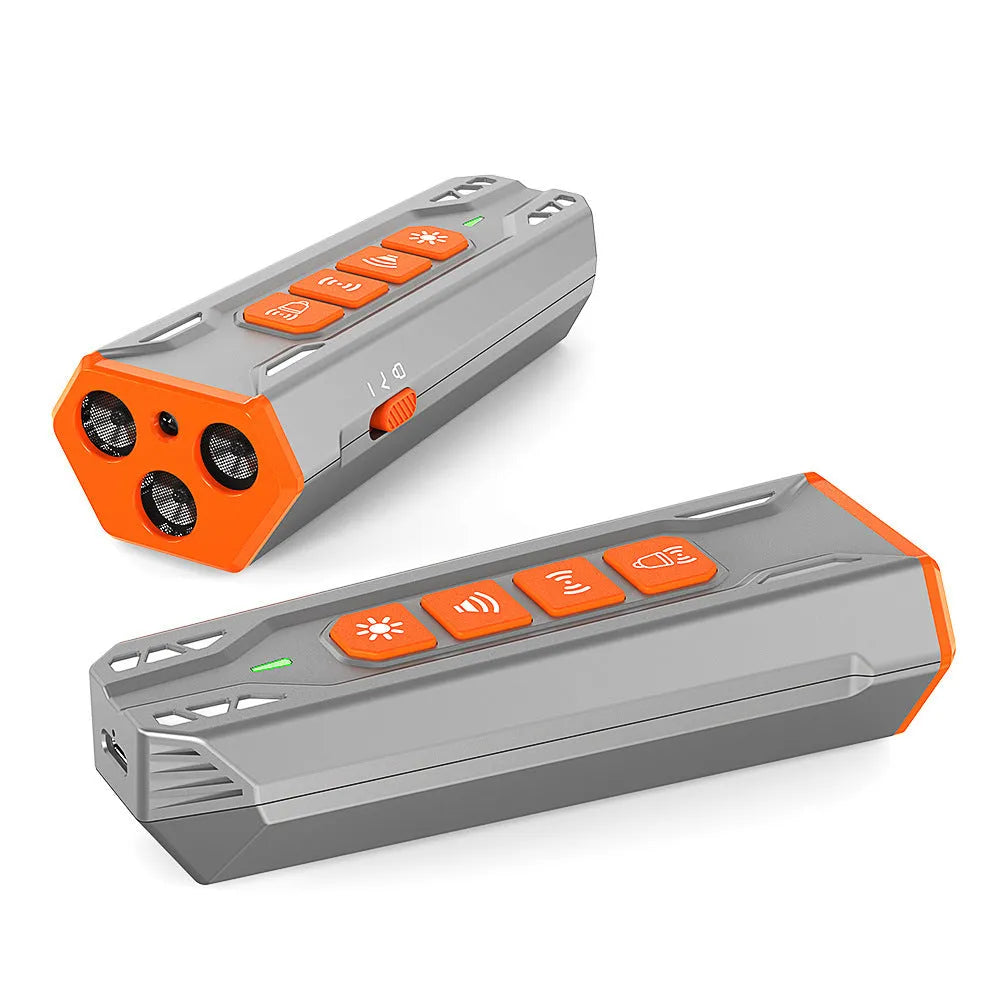 Creative Home Lighting three-head ultrasonic dog trainer in grey-orange and black-orange colour options.