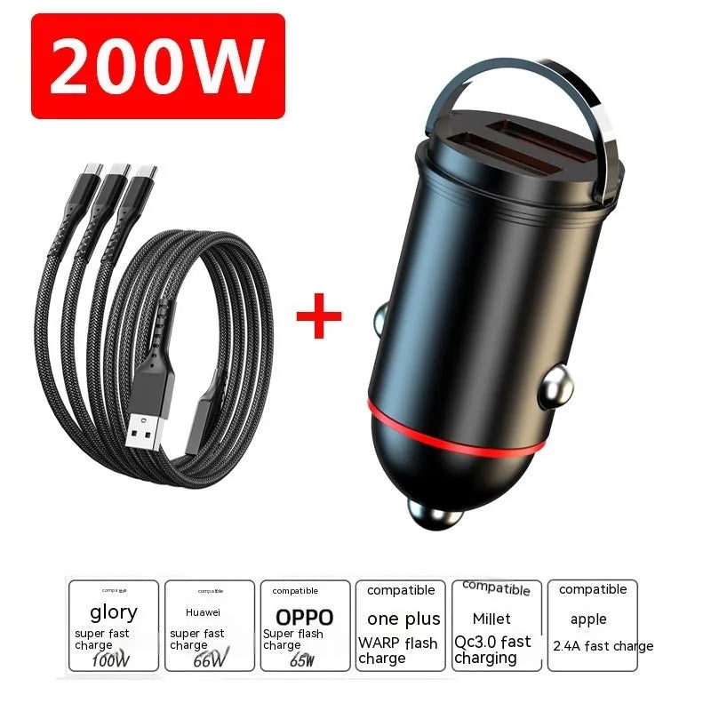 Black 200W car charger with zinc alloy housing and USB output interface