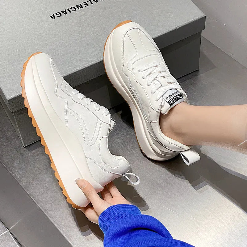 Women's beige cattlehide leather casual sports shoes with cross-strap design and lace-up closure