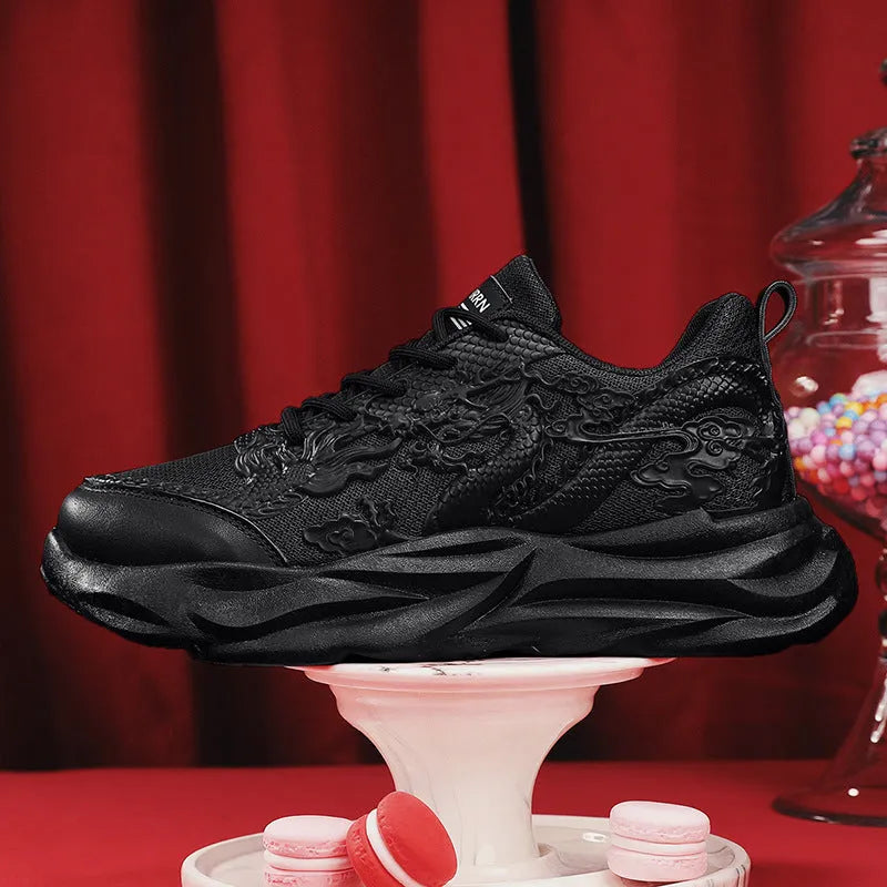 Dragon-themed casual sneakers with microfibre upper and rubber sole in Chinese Dragon design