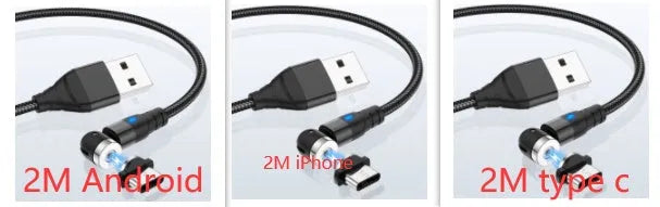 Magnetic charging cable with LED light indicator in various colours showing magnetic connection heads