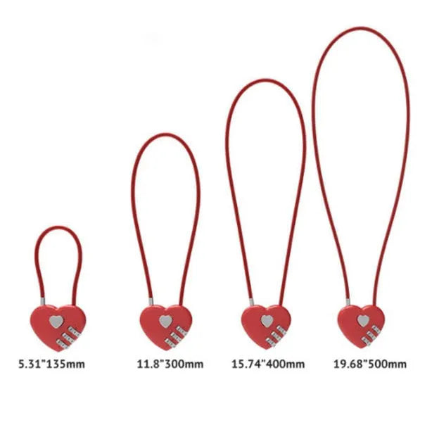Peach heart shaped cable lock with a long steel rope in a choice of colours.