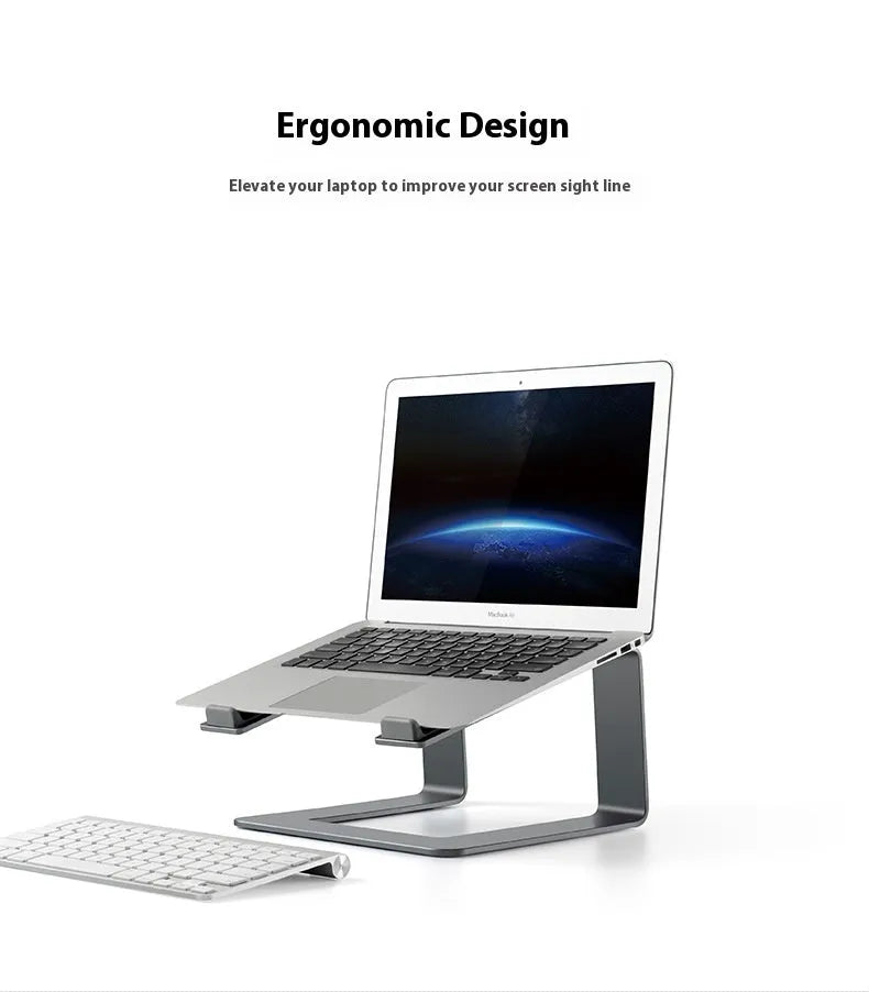 Aluminium laptop stand in black or silver with ventilation gap and foldable design