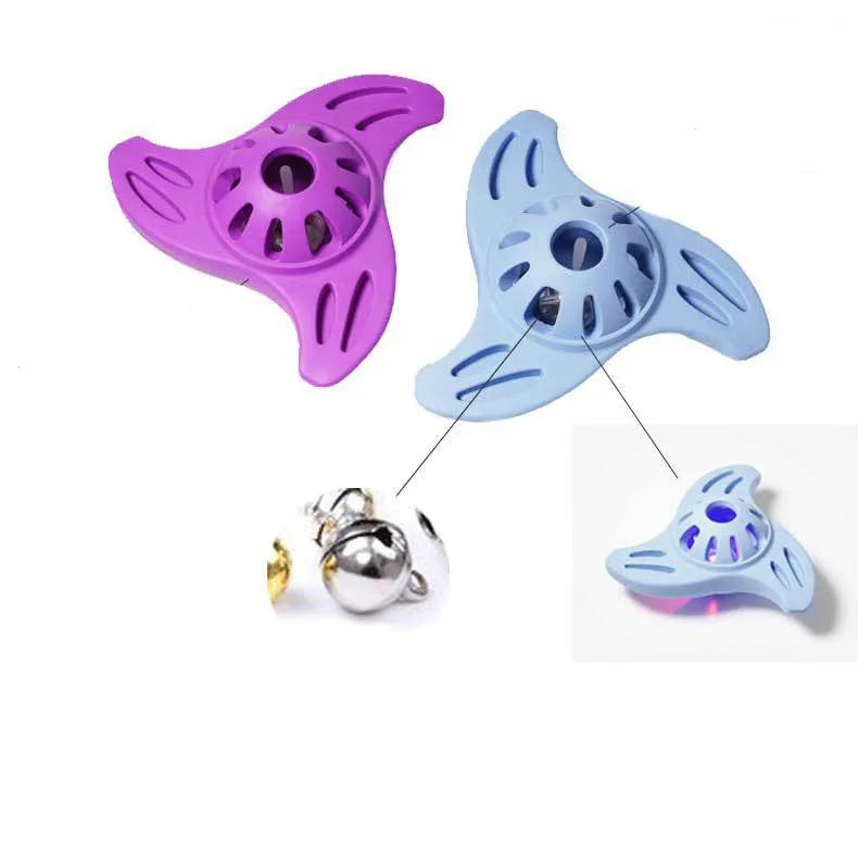 Blue boomerang-shaped dog chew toy with textured edges for dental stimulation