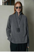 Loose lapels wool bandage dress in black and mountain rain grey, long sleeve pullover style.
